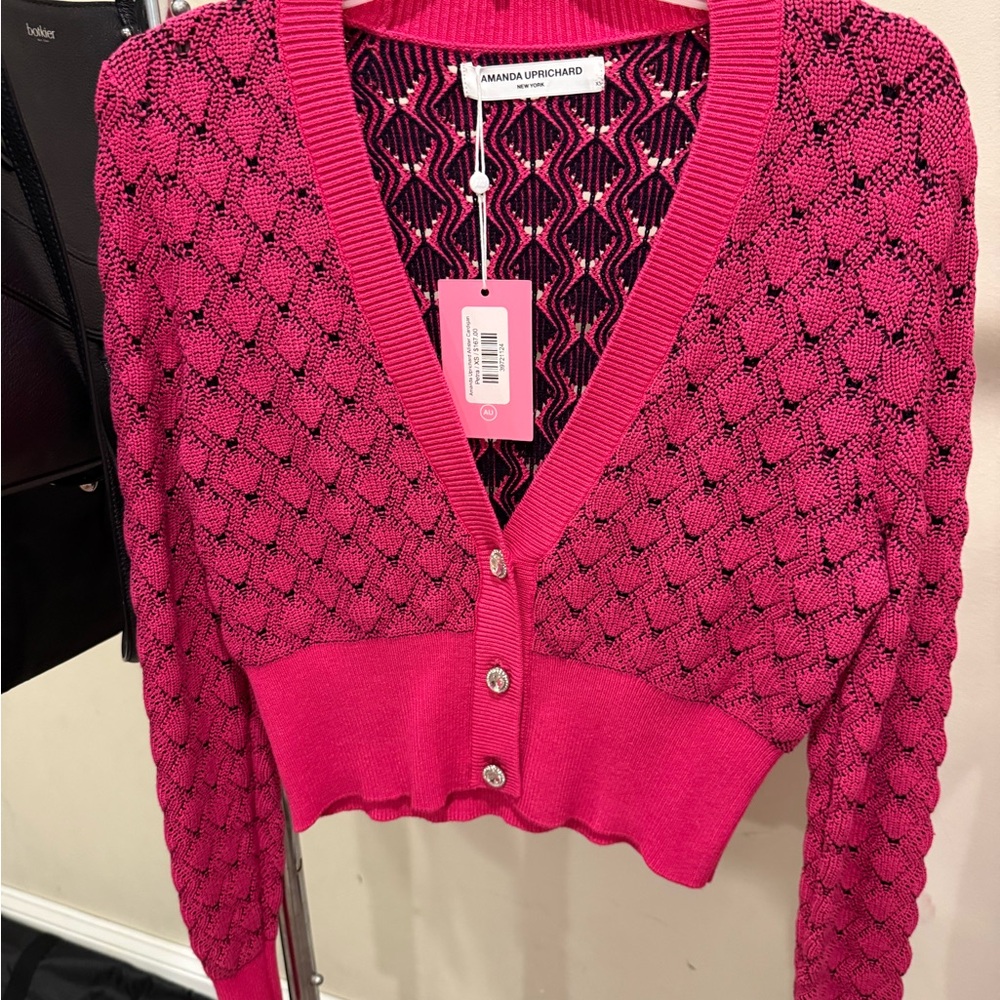 Amanda Uprichard Fuchsia Cardigan Sweater & Skirt Set